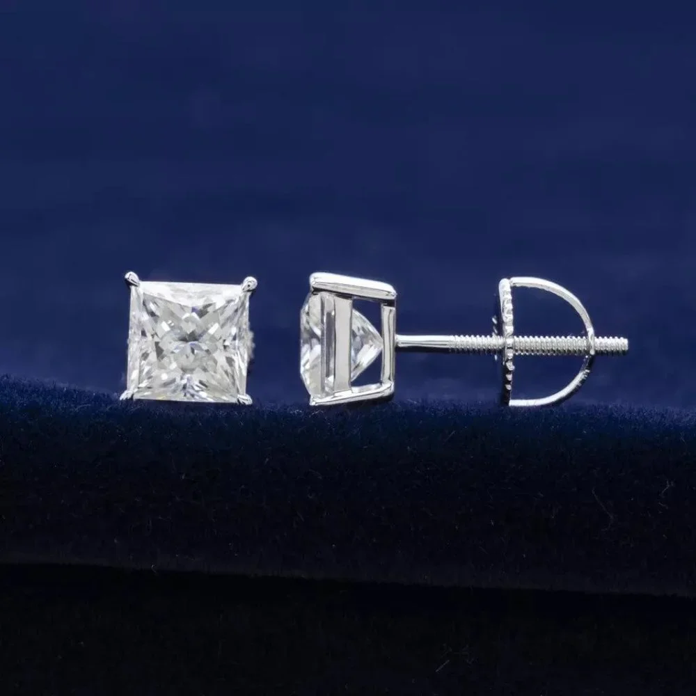 2-Carat tw GRA Certified Moissanite D VVS1 Princess Cut Stud Earrings Screwbacks - Picture 4 of 8